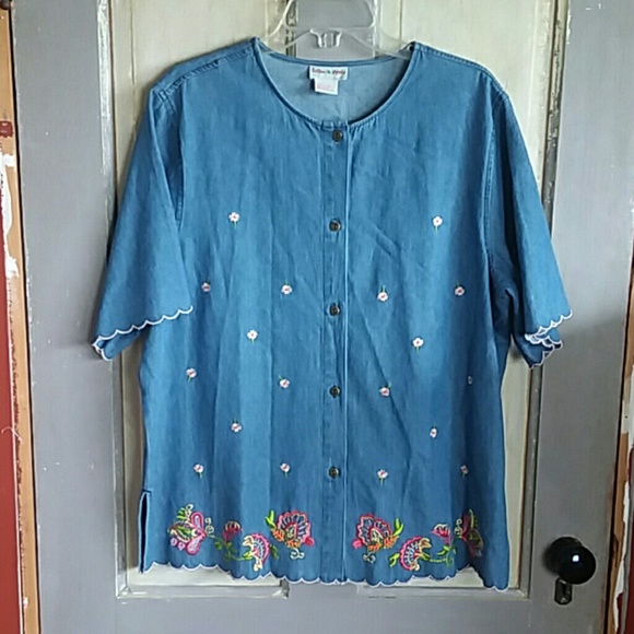 Toffee Apple Denim Shirt With Embroidery Details - Picture 1 of 6